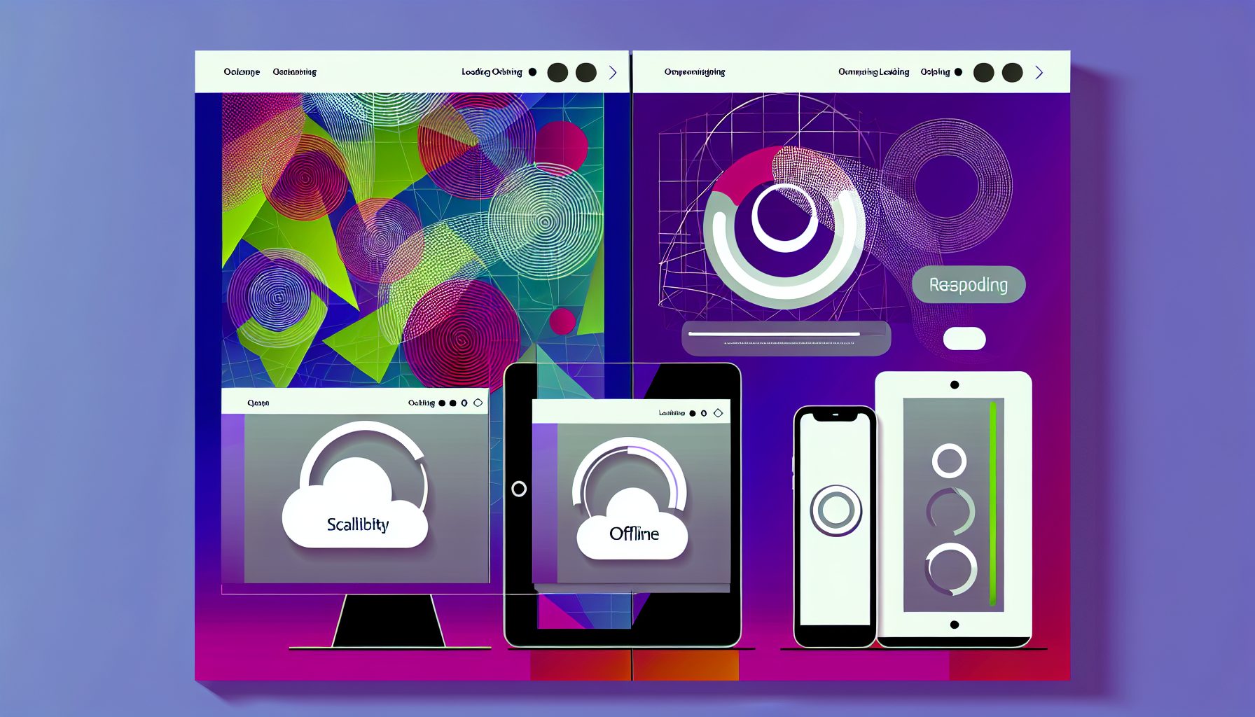 Modern web app interface on devices, showcasing connectivity, scalability, and user engagement.