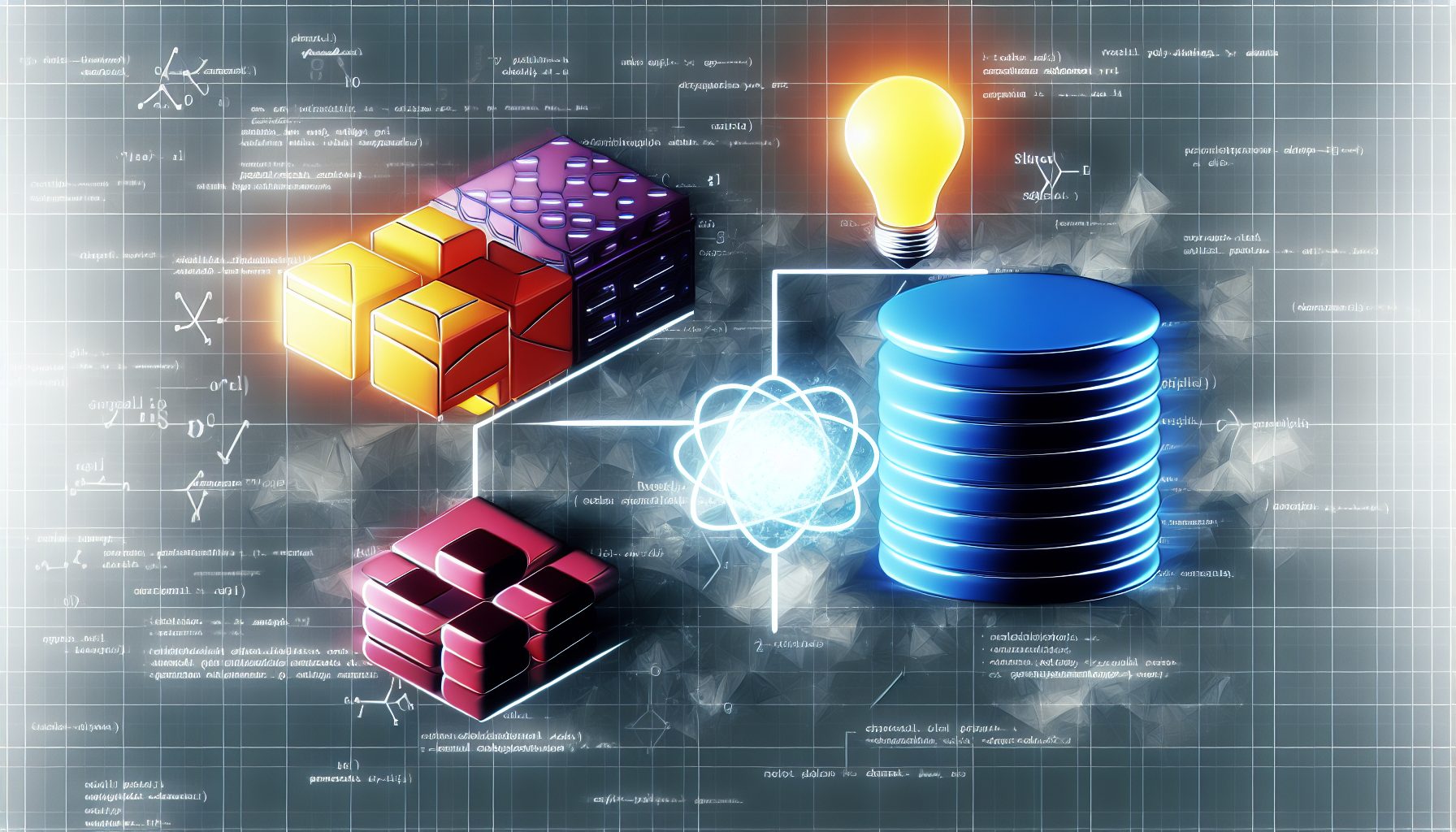 Digital painting of scalable web app architecture with React, Node.js, and database elements.