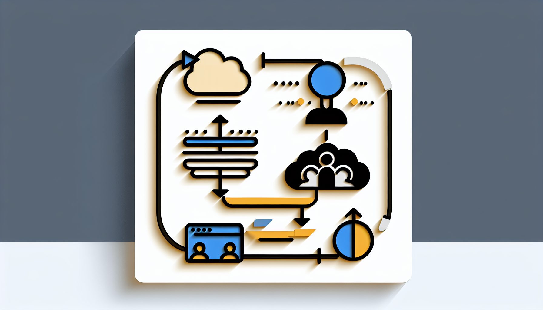 Minimalist vector showing Node.js and React logos with cloud, users, and themes of scalability.