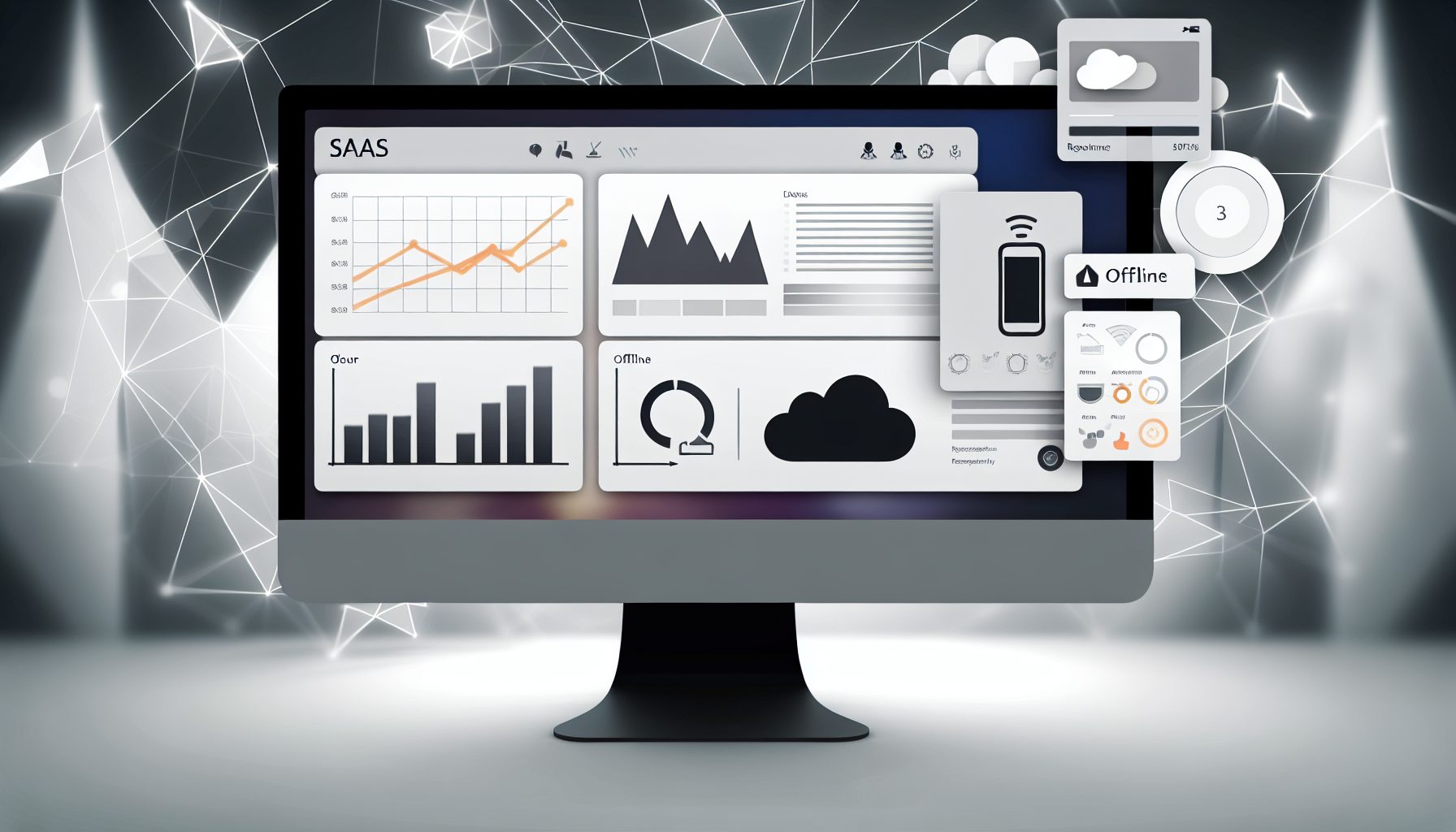 Sleek SaaS dashboard with interactive graphs, showcasing real-time performance insights and offline capabilities.